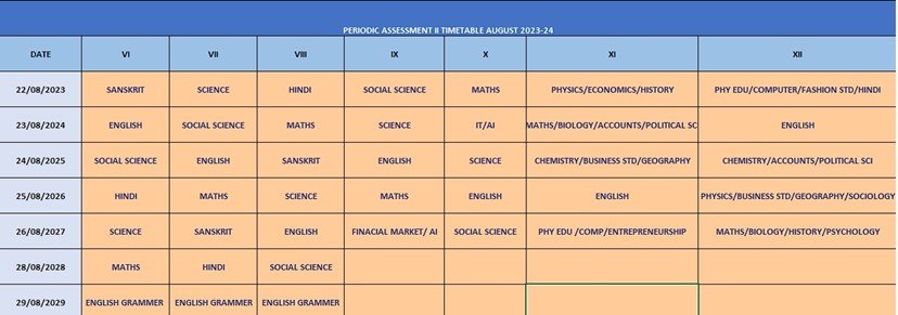SJC Khandwa Assessment Schedule 2023-24